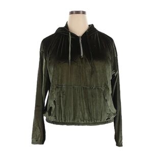 Lezat Velvet Half Zip Hoodie Sweatshirt XXL Green Elastic Hem Soft Plush NWT